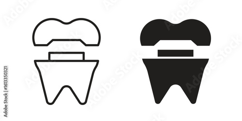 Molar crown icon vector in thin line and flat style with editable stroke
