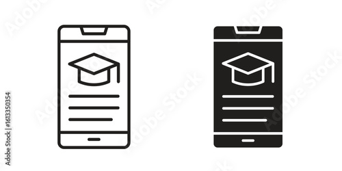 Mobile learning icon vector in thin line and flat style with editable stroke