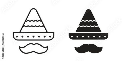Mexican Hat icon vector in thin line and flat style with editable stroke