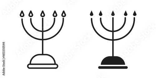 Menorah icon vector in thin line and flat style with editable stroke