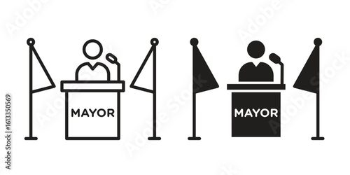 Mayor icon vector in thin line and flat style with editable stroke