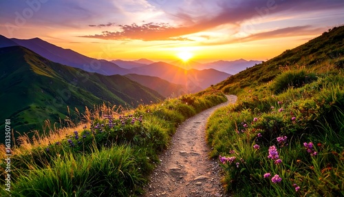 Scenic Mountain Trail at Sunset: A Path to Serenity and Natural Beauty