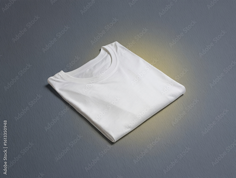 Naklejka premium A clean white tshirt folded neatly on a grey surface with soft lighting