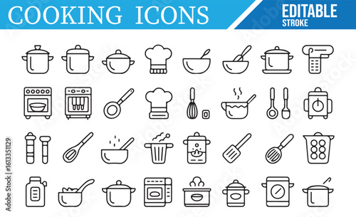Cooking Tools, Bowls, and Measuring Icons for Kitchen and Food Preparation Projects