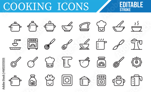 Set of Cooking and Kitchen Utensil Icons for Food and Recipe Illustrations

