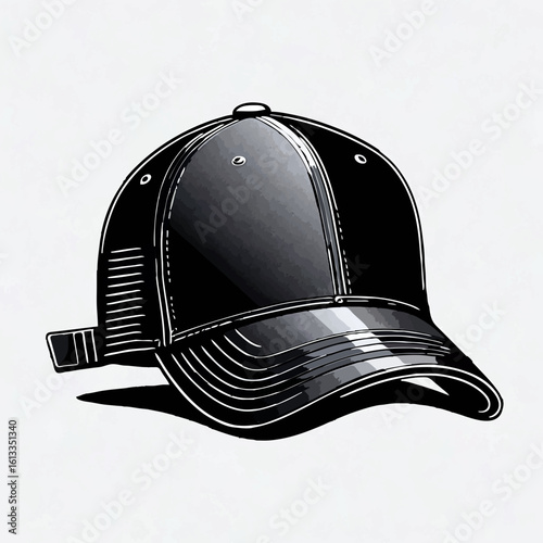 Black baseball cap illustration on white background

