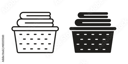 Laundry basket icon vector in thin line and flat style with editable stroke