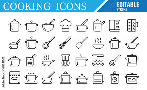 Editable Cooking Icons Set for Culinary, Kitchen, and Recipe Projects