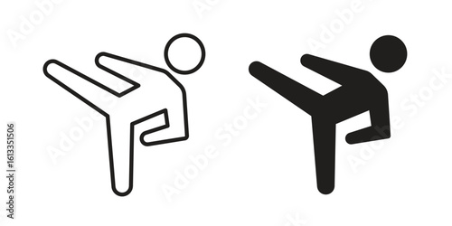 Kung fu icon vector in thin line and flat style with editable stroke