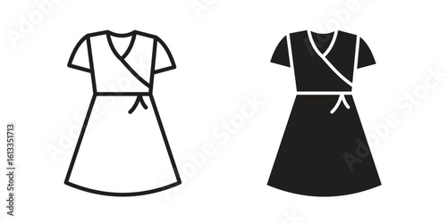 Jersey wrap dress icon vector in thin line and flat style with editable stroke