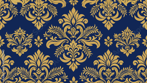 Damask seamless pattern Fine vector traditional oriental ornament with golden element texture of fabric for textile wallpaper, book cover,old-fashioned, floral pattern, antique, flower, floral,
