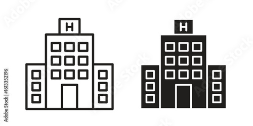Hospital icon vector in thin line and flat style with editable stroke