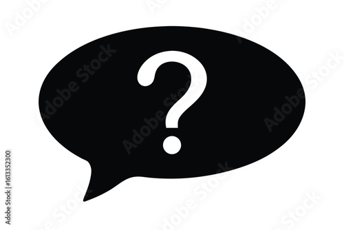 Vector art of a black speech bubble with a white question mark inside, isolated on white