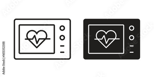 Heart rate monitor icon vector in thin line and flat style with editable stroke