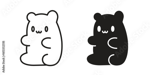 Gummy bear icon vector in thin line and flat style with editable stroke