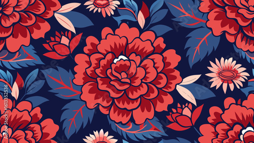 vector seamless floral pattern fabric background texture dark red blue colors for decorative backdrops can be used wallpaper, pattern fills, web pages, surface textures, 