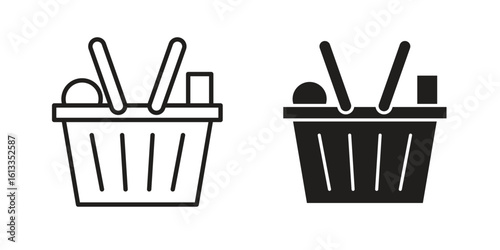 Grocery basket icon vector in thin line and flat style with editable stroke