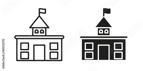 Government building icon vector in thin line and flat style with editable stroke