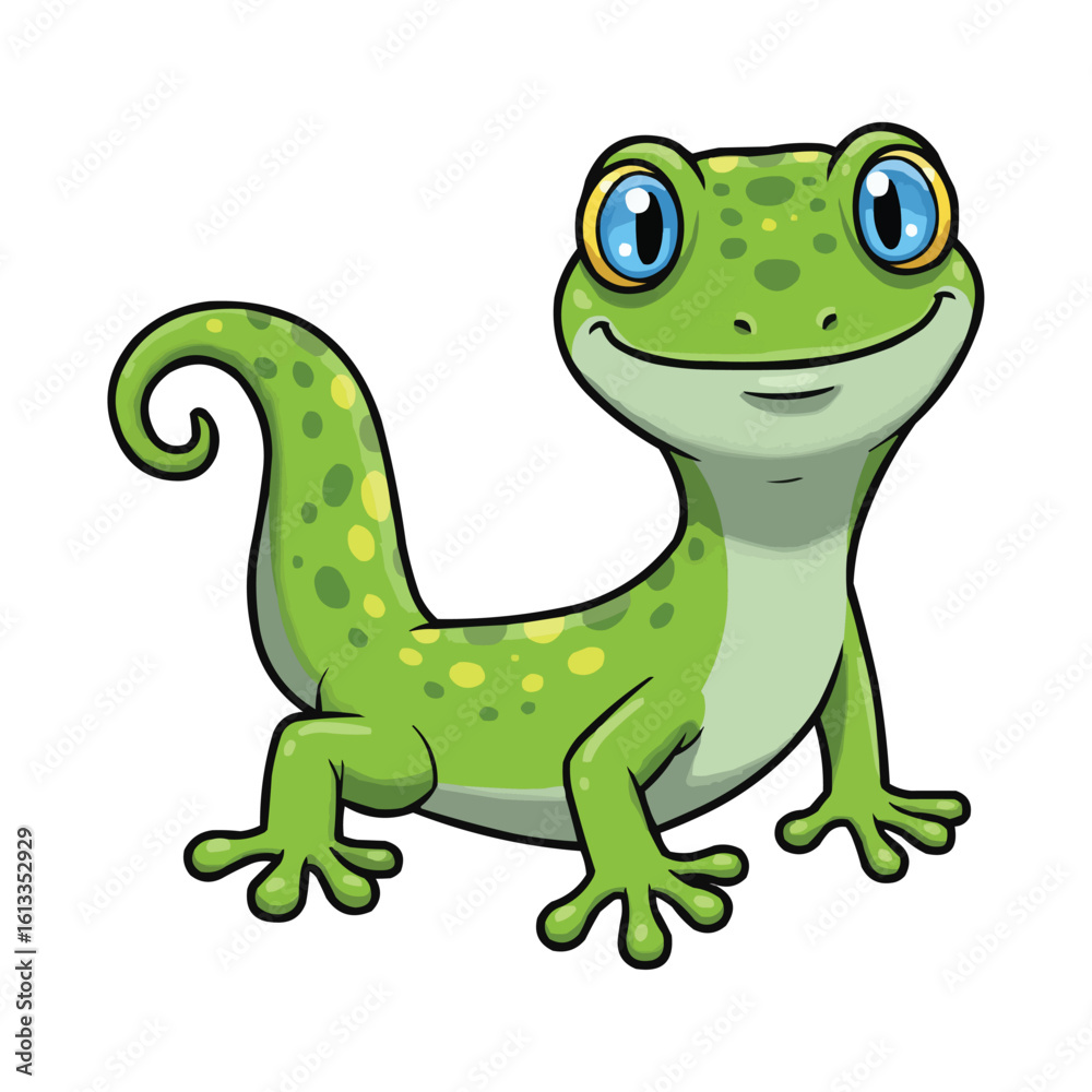 Fototapeta premium Smiling Cartoon Gecko with Yellow Spots