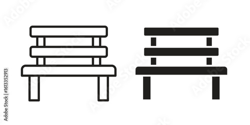 Garden Bench icon vector in thin line and flat style with editable stroke