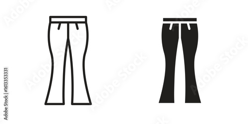 Flare pants icon vector in thin line and flat style with editable stroke