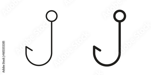 Fishing Hook icon vector in thin line and flat style with editable stroke