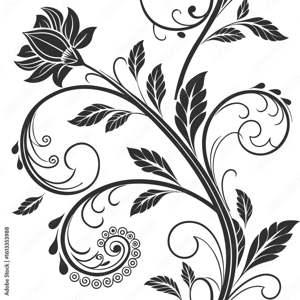 Obraz premium Black and white floral vine vector for graphic design