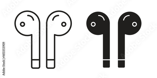 Earbuds icon vector in thin line and flat style with editable stroke