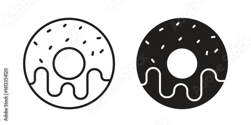 Donut icon vector in thin line and flat style with editable stroke