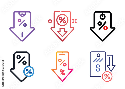 Discount Icons showing percentage arrows pointing down for sale prices and reductions