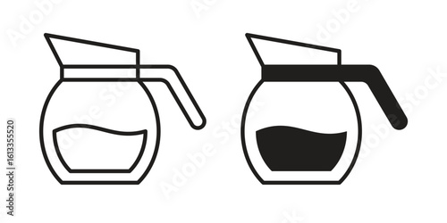 Coffee pot icon vector in thin line and flat style with editable stroke