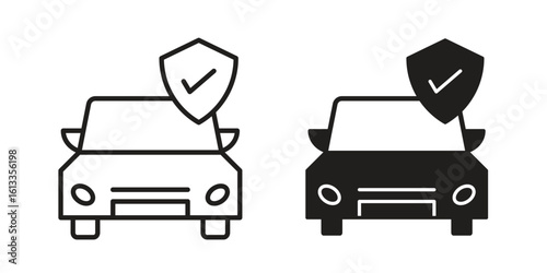 Car insurance icon vector in thin line and flat style with editable stroke