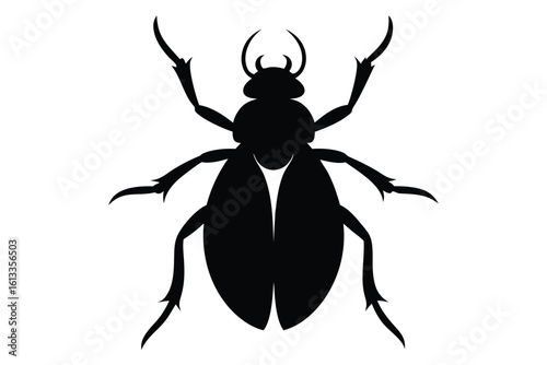 Black silhouette of a scarab beetle on a white background