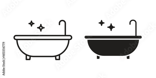 Bathtub cleaning icon vector in thin line and flat style with editable stroke