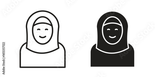 Arab woman icon vector in thin line and flat style with editable stroke