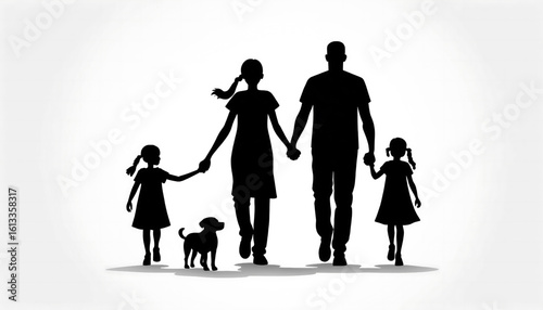 Family with Dog Icon Stick Figures, Togetherness