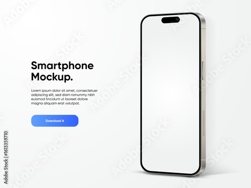 Realistic smartphone mockup. Mobile phone vector with isolated on white background. Device front view. 3D mobile phone with shadow. Realistic, high quality smart phone mockup for ui ux presentation.