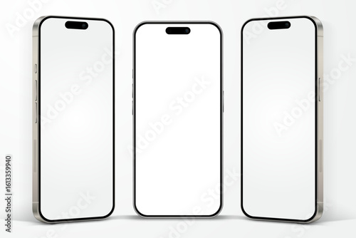 Realistic smartphone mockup. Mobile phone vector with isolated on white background. Device front view. 3D mobile phone with shadow. Realistic, high quality smart phone mockup for ui ux presentation.