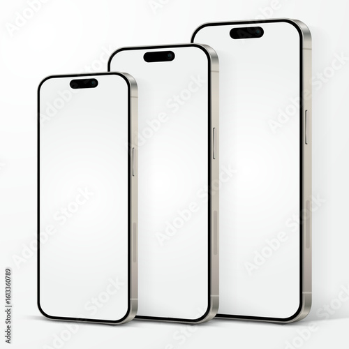 Realistic smartphone mockup. Mobile phone vector with isolated on white background. Device front view. 3D mobile phone with shadow. Realistic, high quality smart phone mockup for ui ux presentation.