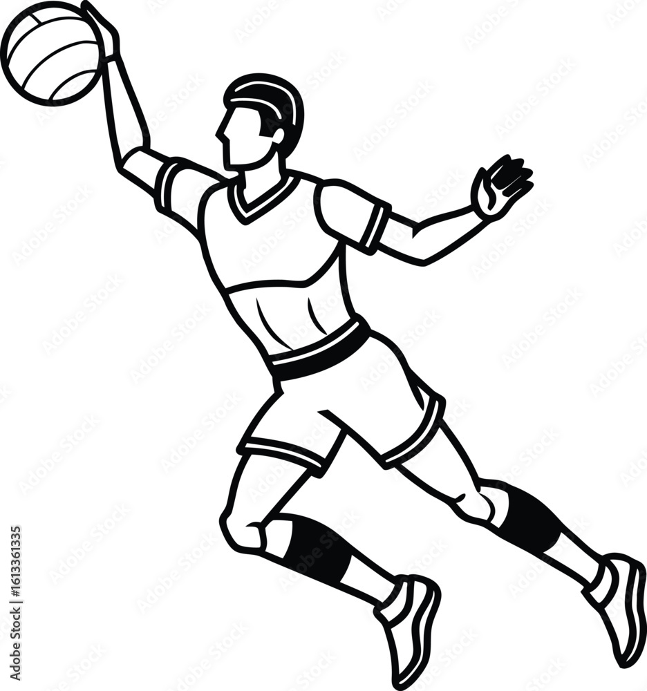 handball player line art in action catching ball during game vector illustration eps handball player line art in action catching ball during game vector illustration eps