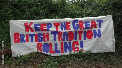 Banner at Cooper's Hill Cheese Rolling at Brockworth, Gloucestershire, England, U.K.