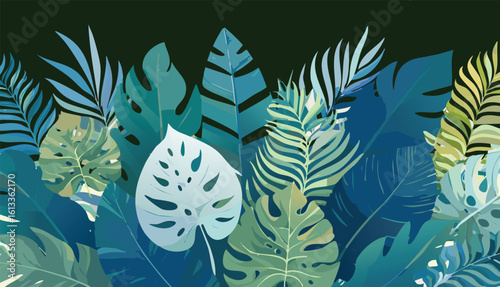 abundance of tropical greenery leaves Background Illustration vector printed