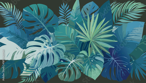 abundance of tropical greenery leaves Background Illustration vector printed