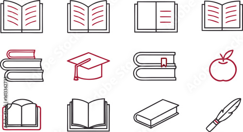 Wallpaper Mural Open books graduation cap stack of books apple quill pen pages lines Torontodigital.ca