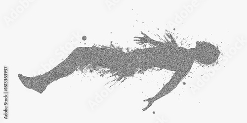 Man lying on his back. Textured stipple illustration with dotted halftone, vintage paper photocopy style and threshold lines.