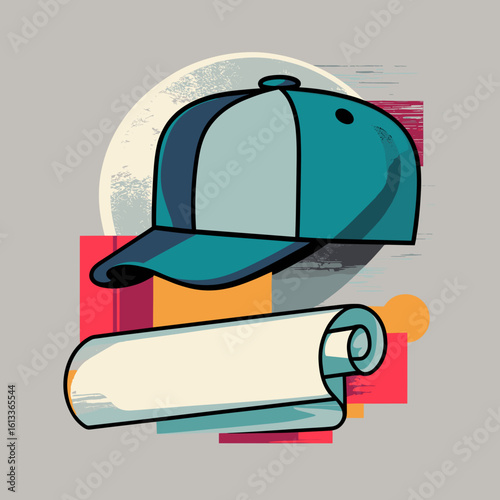 Cap with rolled paper on colorful abstract background  