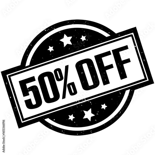 Fifty percent off promotion stamp graphic silhouette vector illustration