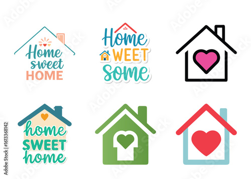 Variety of Home Sweet Home Design Concepts with Heart Motif and Color Schemes