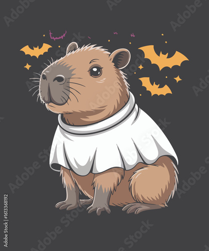 Capybara Wear boo ghost costume, Capybara Halloween design,  wild animal, wildlife