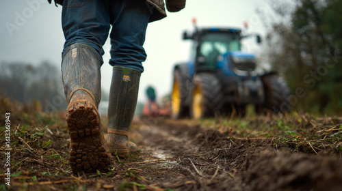 Wallpaper Mural Farmer walking in muddy field with tractor in background Torontodigital.ca